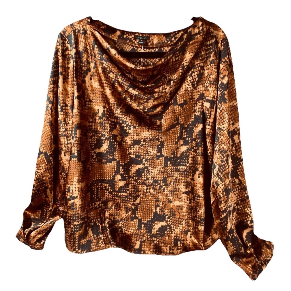 Ann Taylor Blouse Top XL Animal Print Cowl Neck Long Sleeve Lightweight New